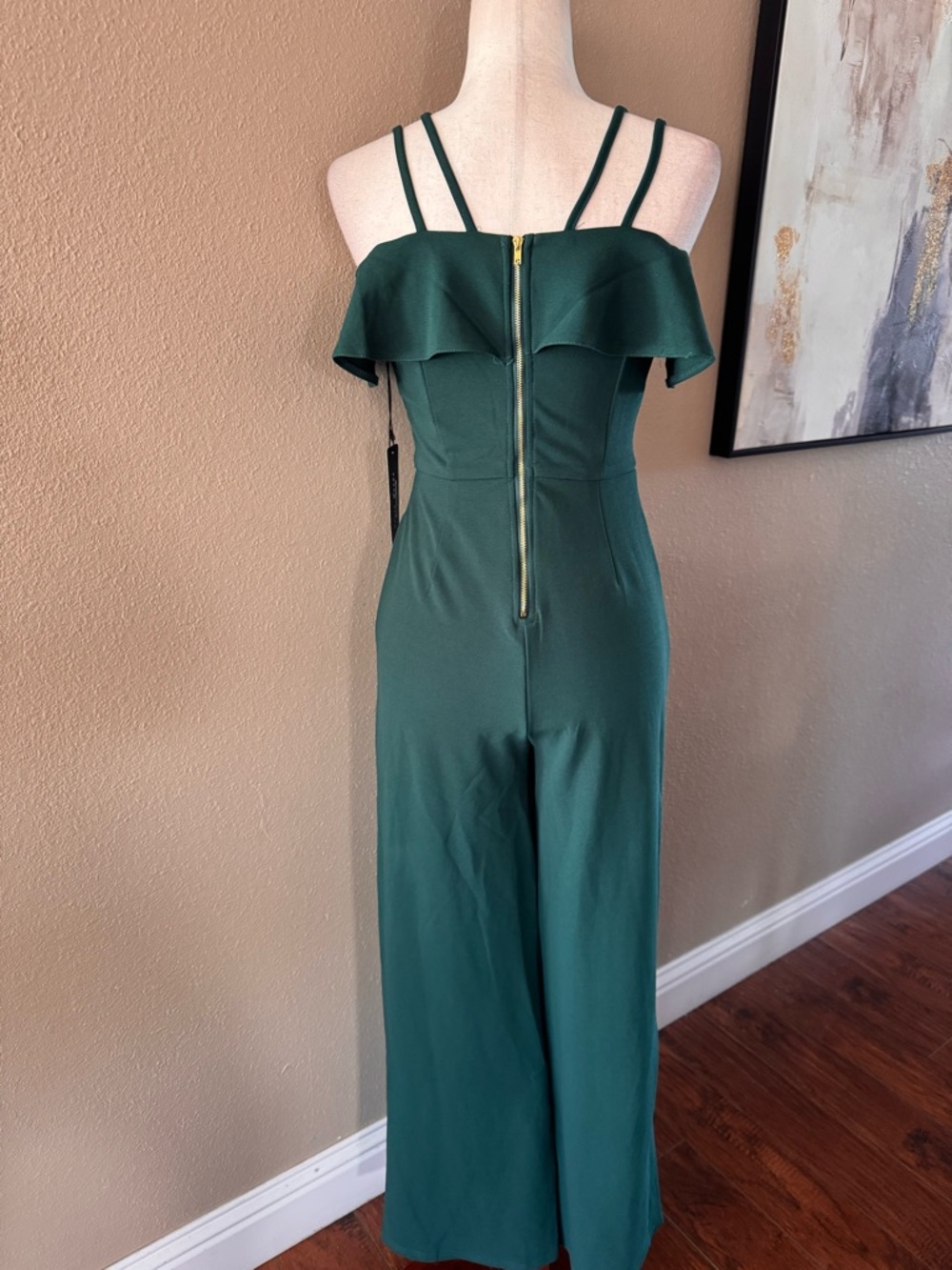 Off-Shoulder Strappy Jumpsuit in Deep Green - Picture 7 of 11